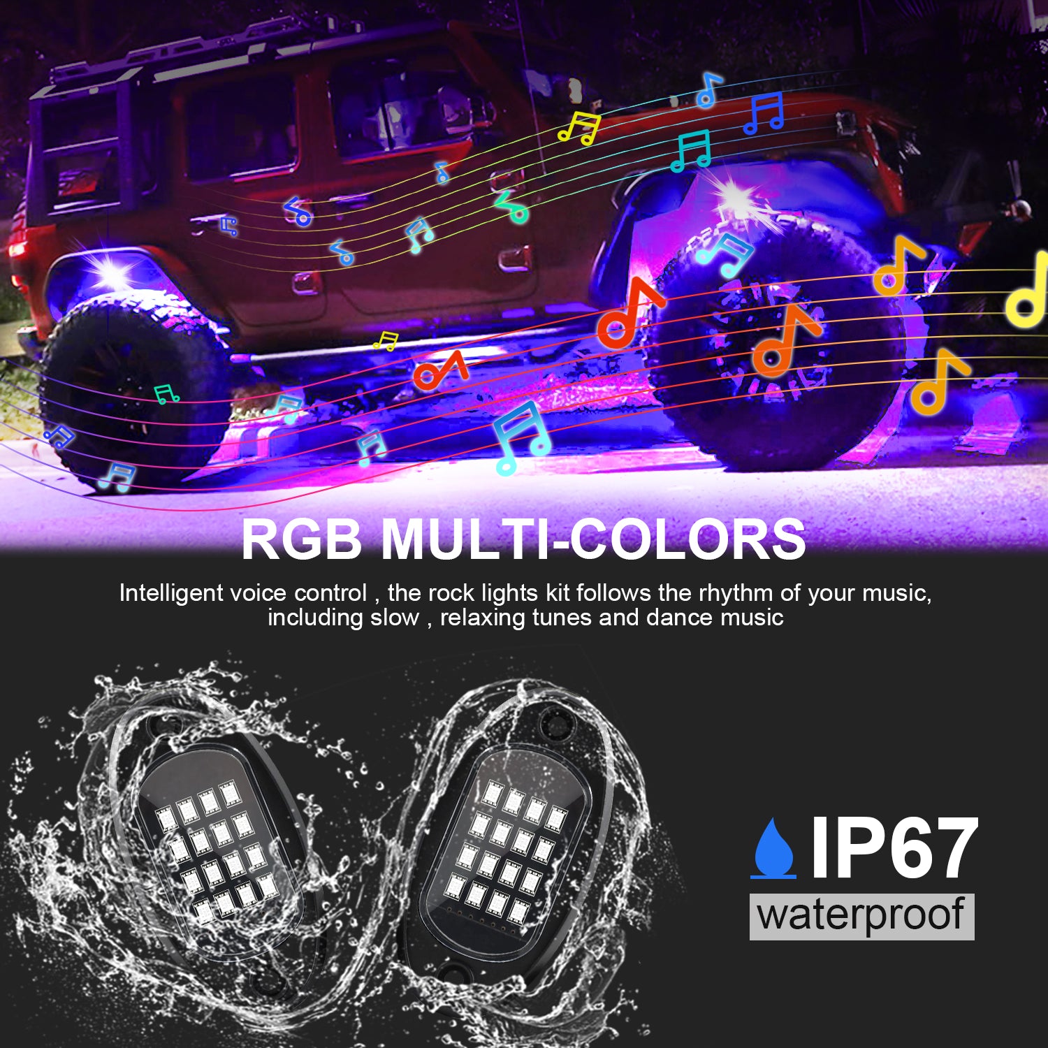 Luces Led para chasis de atmósfera de coche, lámpara colorida de ritmo musical RGB