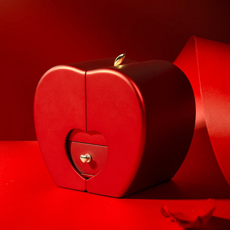 Red Apple Necklace - Perfect for Mother's Day and Valentine's Day, with artificial rose in jewelry box.