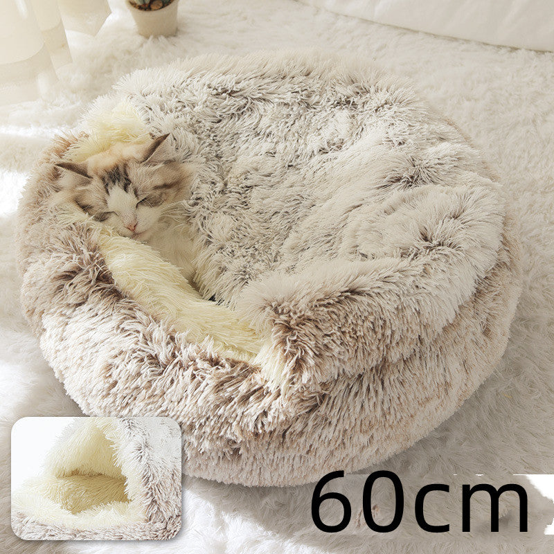 2-in-1 cozy pet bed for dogs and cats round plush winter house