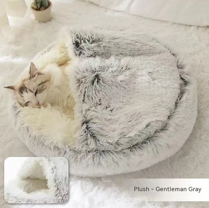 2-in-1 cozy pet bed for dogs and cats round plush winter house