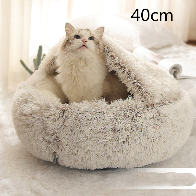 2-in-1 cozy pet bed for dogs and cats round plush winter house