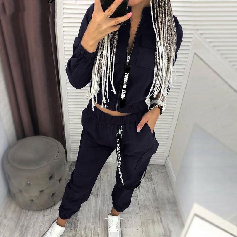 Fashion Women Sets With Zipper Elastic Waist and Sporty Appeal Featuring a New Design For a Comfortable and Stylish Look