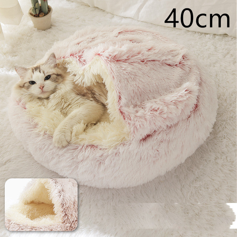 2-in-1 cozy pet bed for dogs and cats round plush winter house