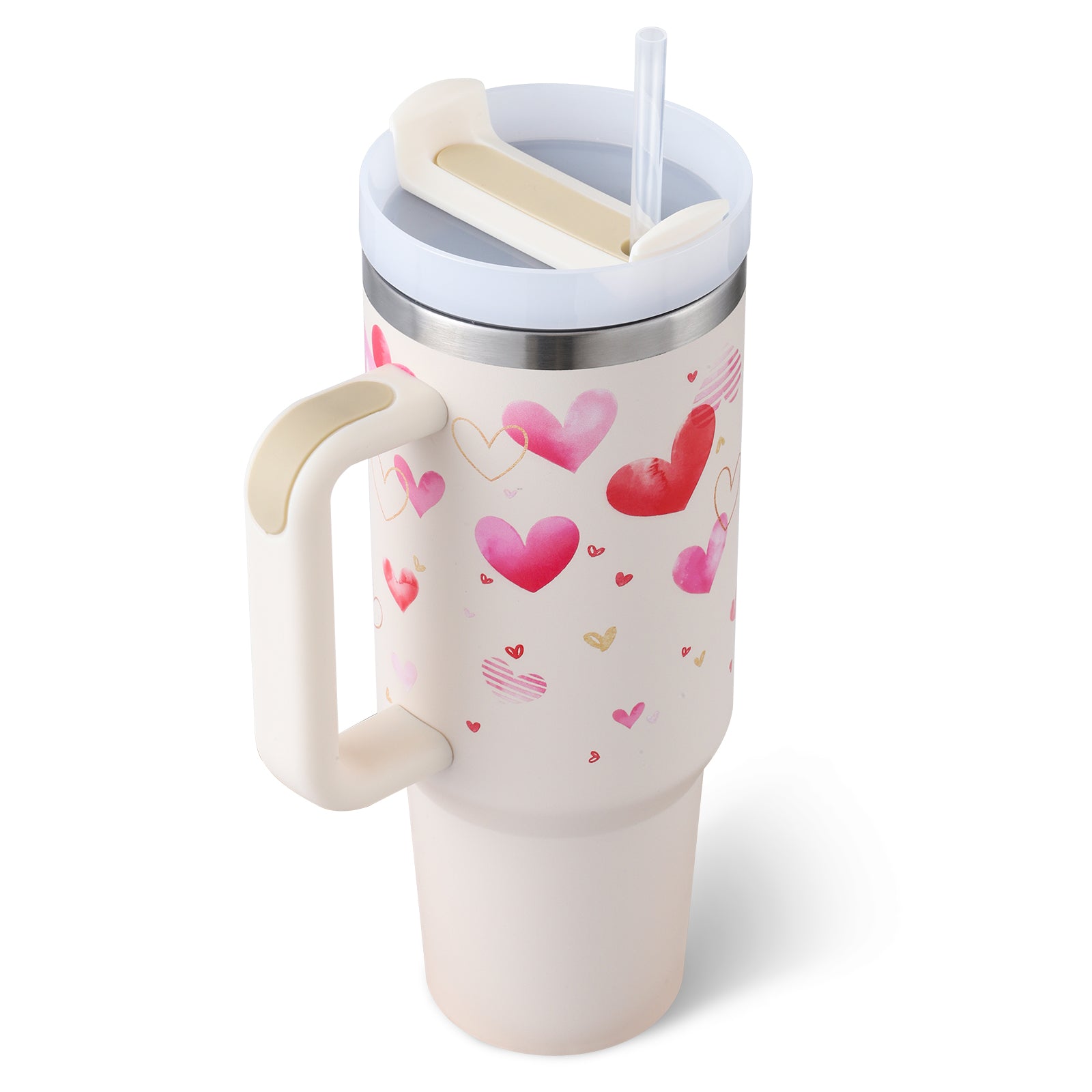 Taza térmica de regalo para el día de San Valentín, taza aislante de café de paja de 40 oz con asa, botella de agua portátil de acero inoxidable para coche, taza térmica sin BPA de viaje de gran capacidad