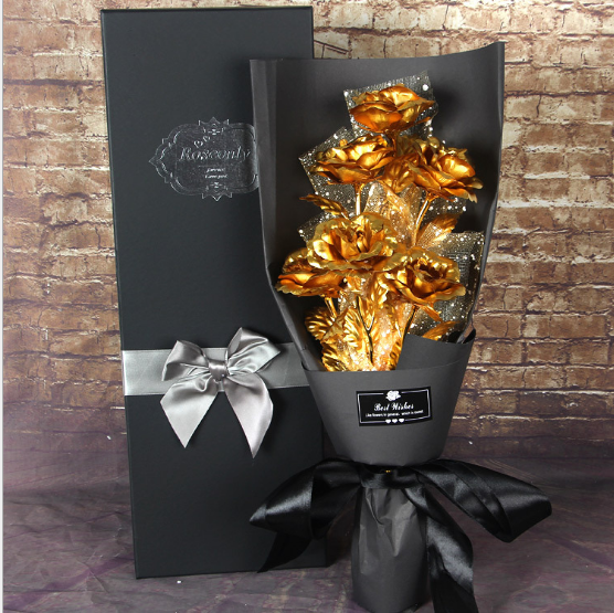 Golden Rose 24K Foil Rose Bundle for Wife/Girlfriend - Perfect Tanabata Valentine's Day Gift