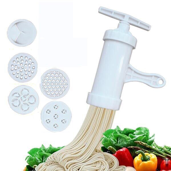 Noodle Maker With Crank Cutter And 5 Molds for Spaghetti And Other Pasta Dishes