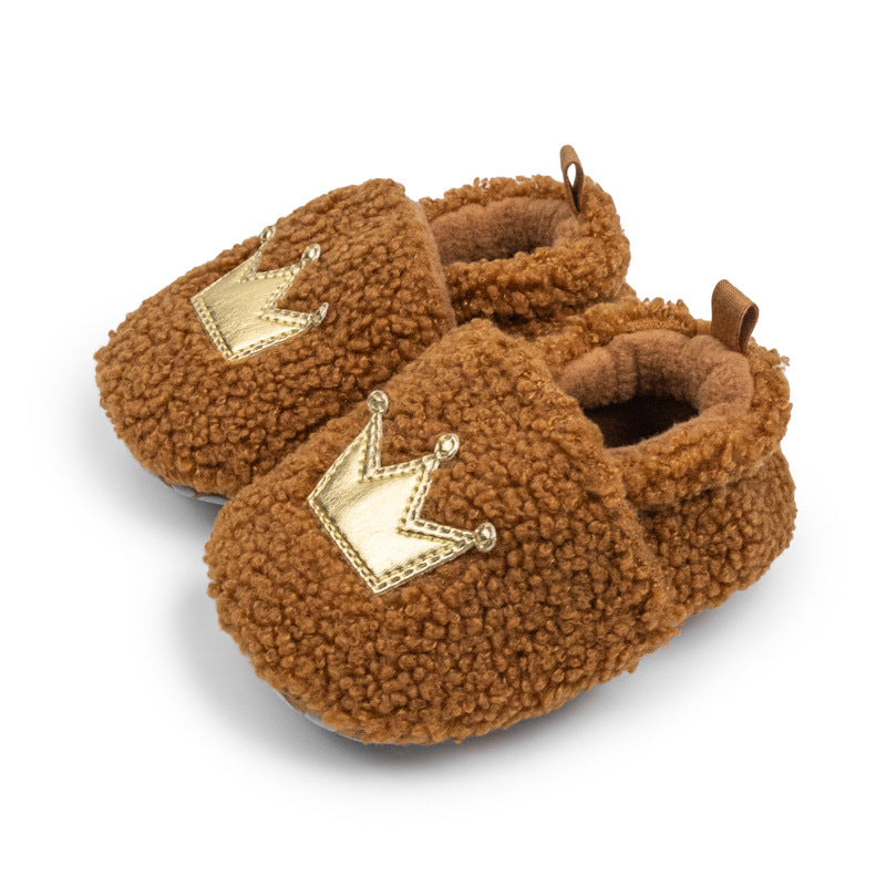 Plush Warm With Velvet Soft Bottom Crown Toddler Shoes