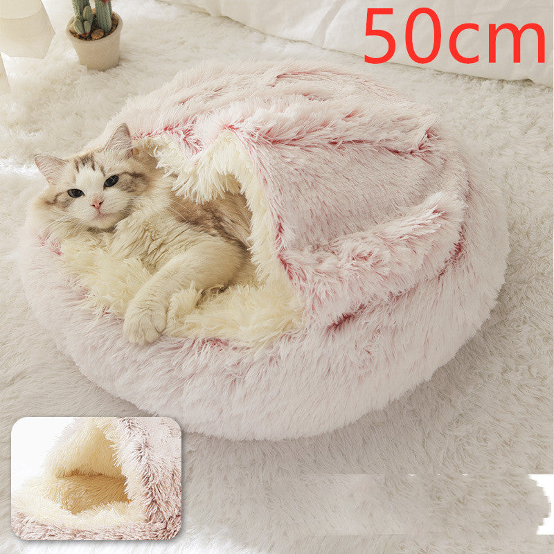 2-in-1 cozy pet bed for dogs and cats round plush winter house