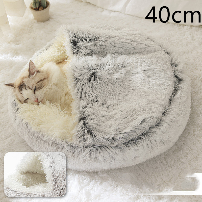 2-in-1 cozy pet bed for dogs and cats round plush winter house