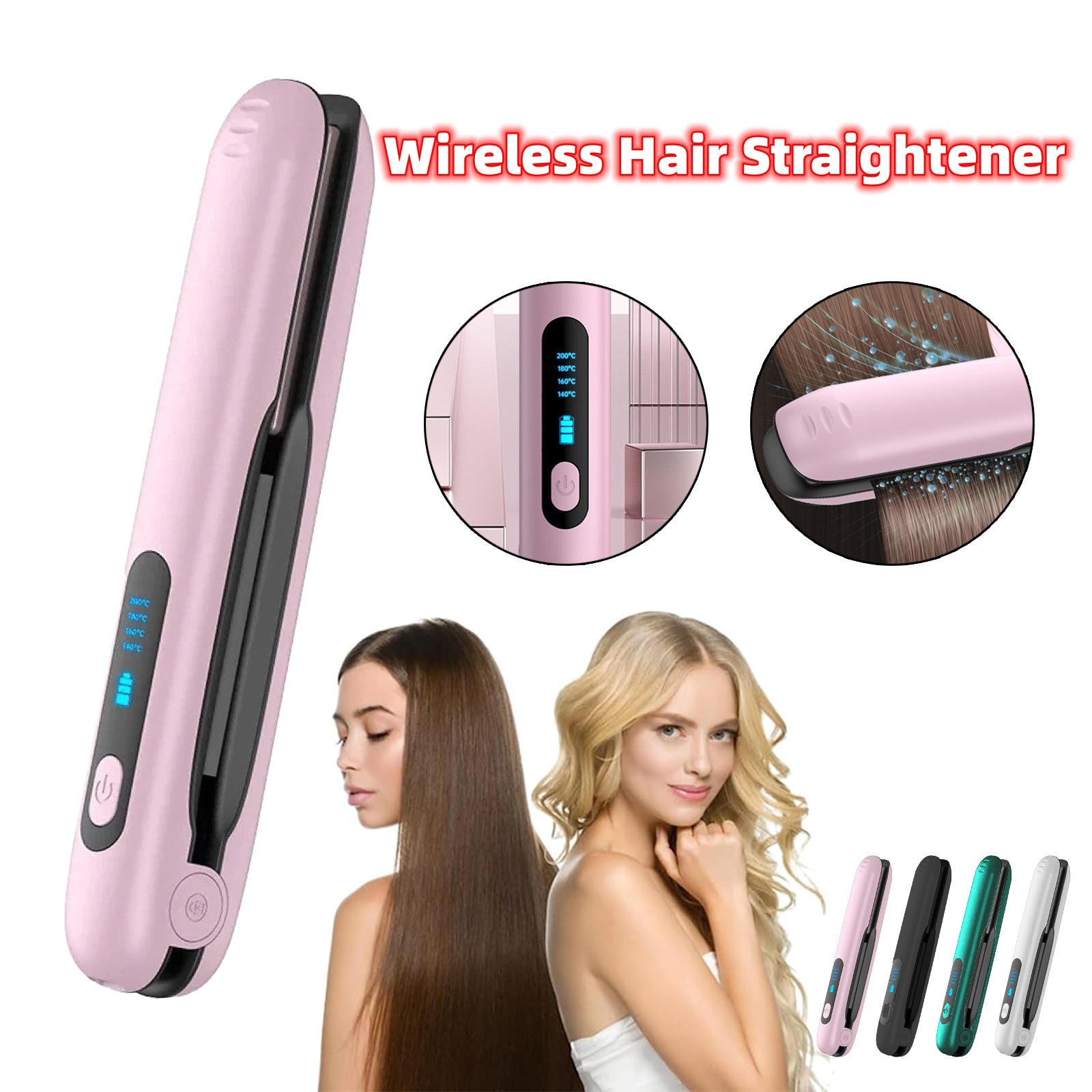 Portable 2-in-1 Wireless Hair Straightener and Curler with USB Charger Dry And Wet Uses