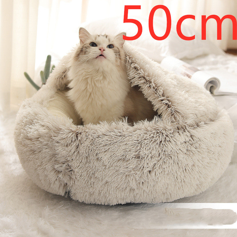 2-in-1 cozy pet bed for dogs and cats round plush winter house