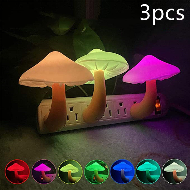 LED Night Light Mushroom Wall Lamp with Light Sensor for Home Decoration