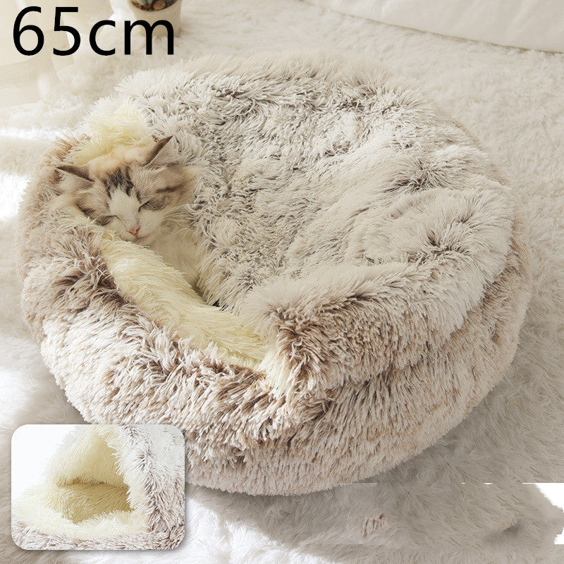 2-in-1 cozy pet bed for dogs and cats round plush winter house