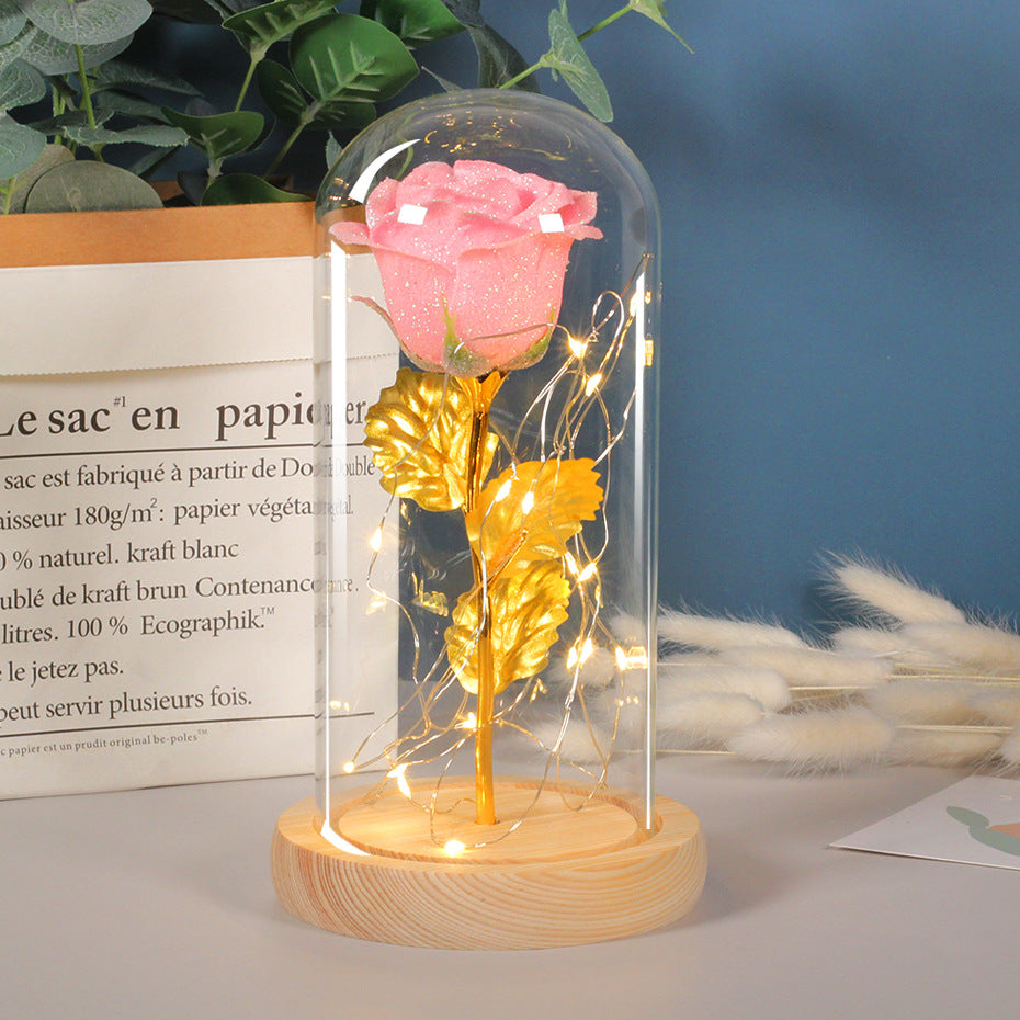 Mothers Day Valentine's Day Gift Enchanted Forever Rose Flower In Glass LED Light Home Decoration