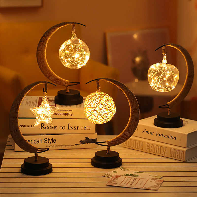 Enchanted Lunar Lamp Decorative Star Shape Light Moon Night Light Galaxy Lamp Hanging Moon USB Battery