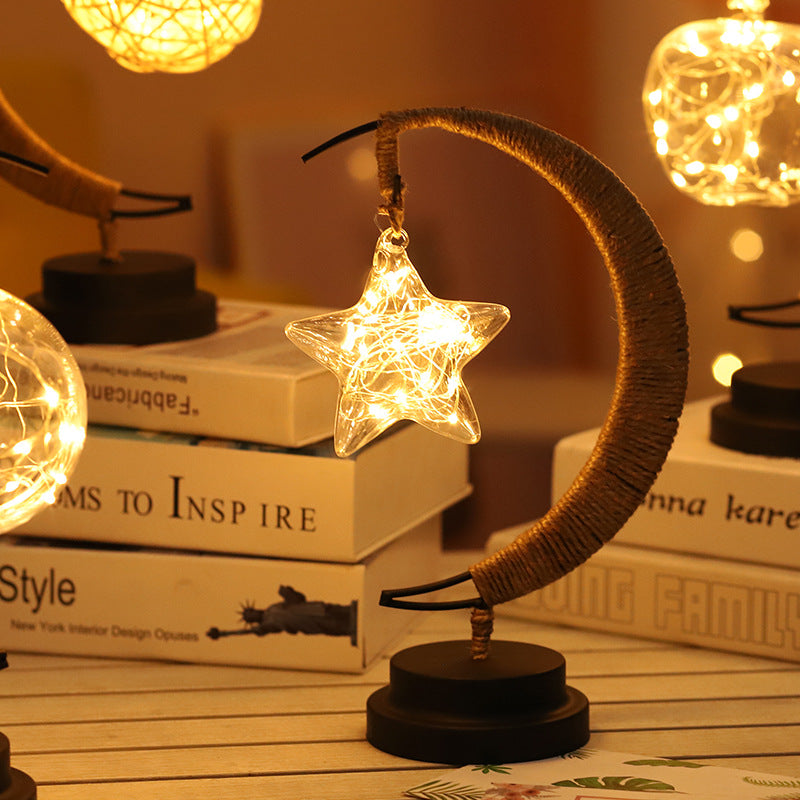 Enchanted Lunar Lamp Decorative Star Shape Light Moon Night Light Galaxy Lamp Hanging Moon USB Battery