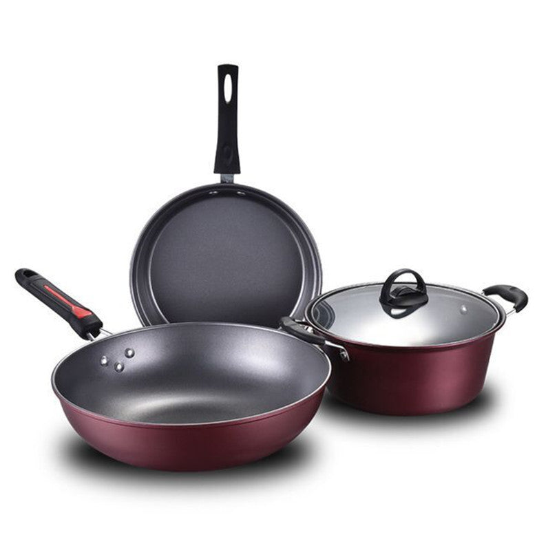 Cookware Set Hao Li Three-Piece Cookware Non-Stick Pan Wok Soup Pot Frying Pan Gift Set