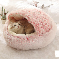 2-in-1 cozy pet bed for dogs and cats round plush winter house