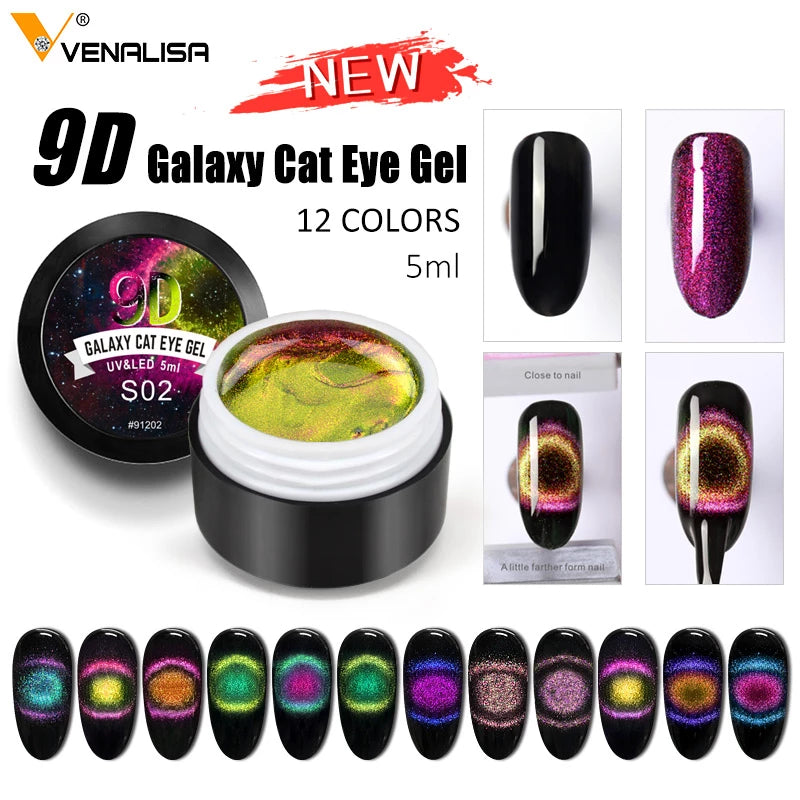 Venalisa 9D Gel Varnish Cat Eye Magic Chameleon Nail Polish - Galaxy Starry Magnetic Multicolor 5ml