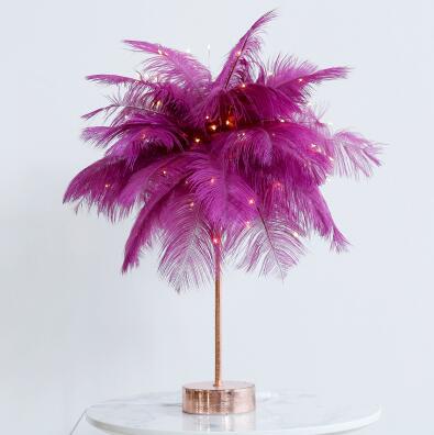 Nordic Ostrich Feather Desk Lamp - European Style Bedside Table Night Light Perfect for Girls' Room Decor