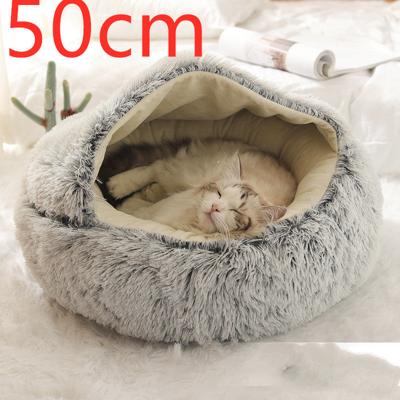 2-in-1 cozy pet bed for dogs and cats round plush winter house