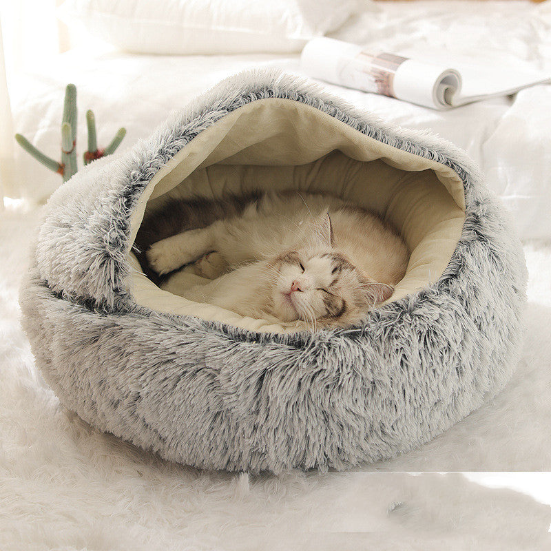 2-in-1 cozy pet bed for dogs and cats round plush winter house