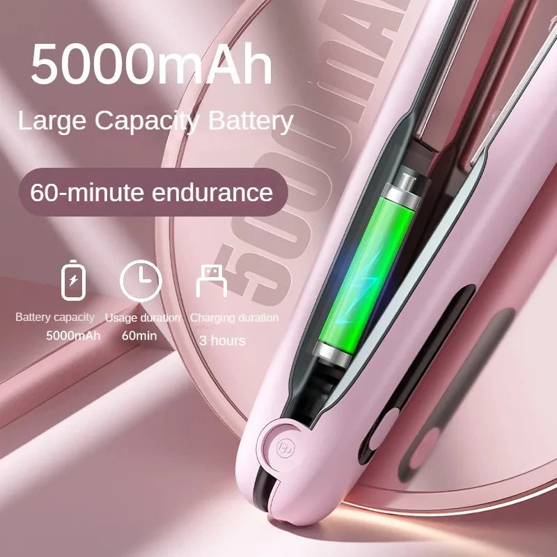 Portable 2-in-1 Wireless Hair Straightener and Curler with USB Charger Dry And Wet Uses