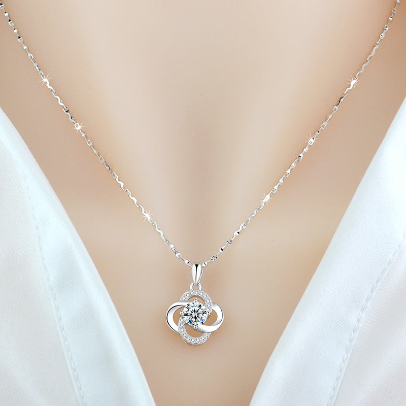 925 Sterling Silver 18k Rose Gold-Plated Clover Clavicle Chain for Girlfriend's Birthday or Valentine's Day Gift