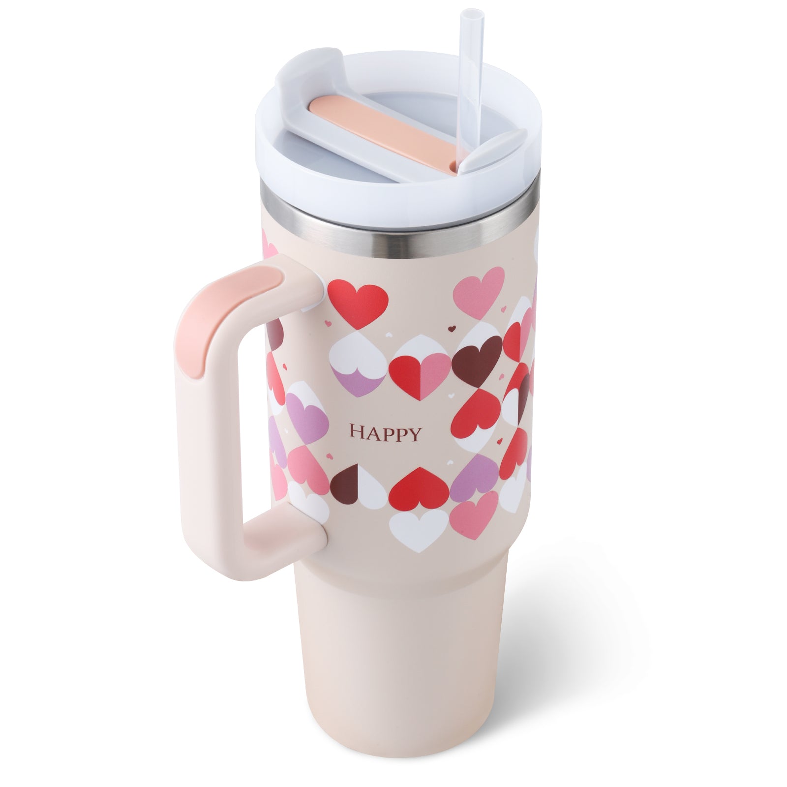 Taza térmica de regalo para el día de San Valentín, taza aislante de café de paja de 40 oz con asa, botella de agua portátil de acero inoxidable para coche, taza térmica sin BPA de viaje de gran capacidad