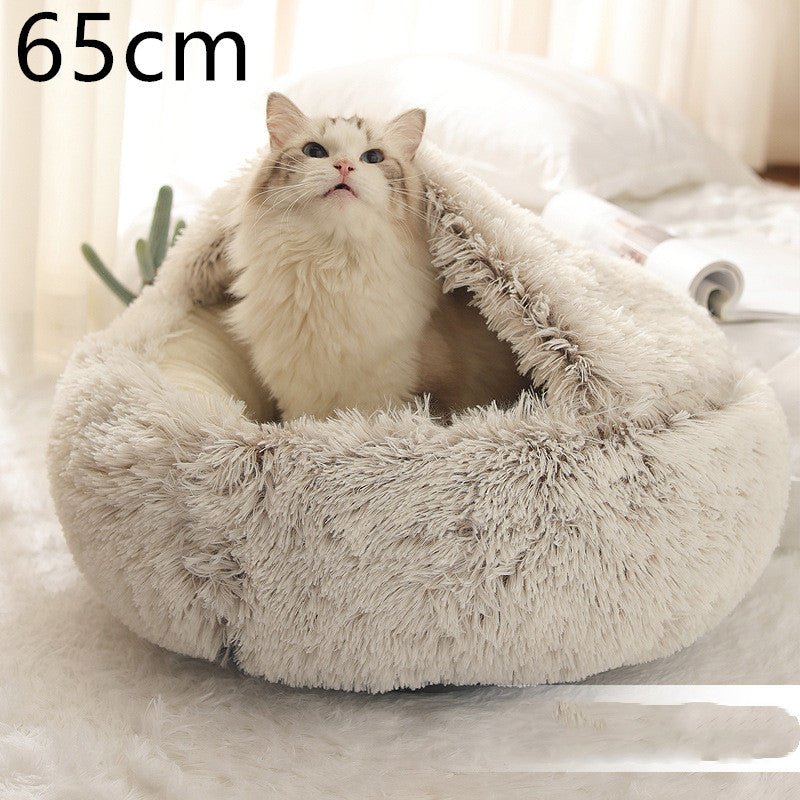 2-in-1 cozy pet bed for dogs and cats round plush winter house