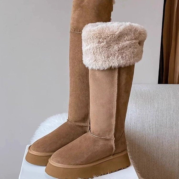 Botas largas de algodón con plataforma gruesa y forro polar para invierno, para nieve, para mujer, botas largas por debajo de la rodilla