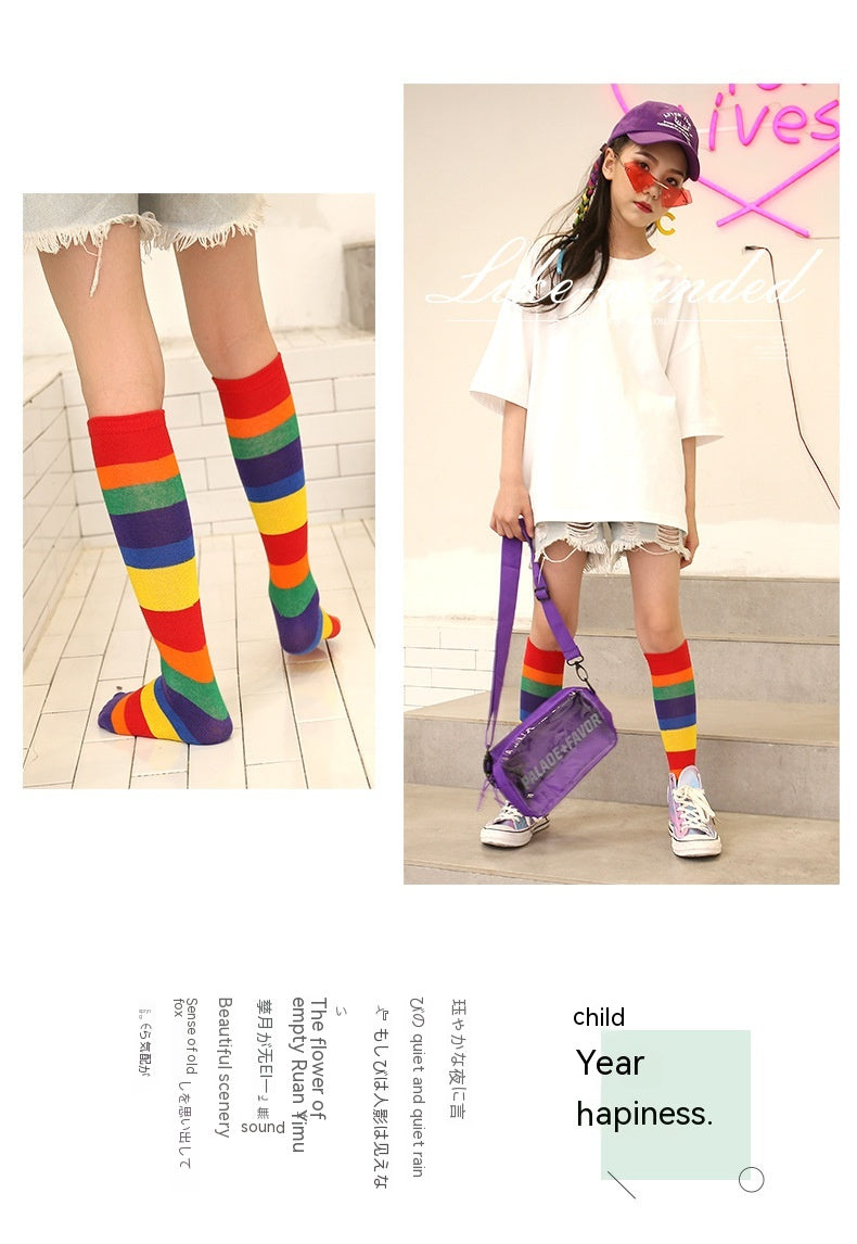 Mid-calf Socks Rainbow Cotton Socks