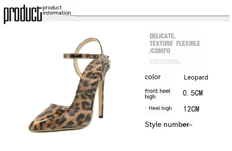 Stiletto Estampado de leopardo Boca baja Tacones altos de mujer europeos y americanos de talla grande puntiagudos