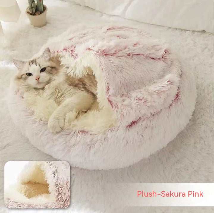 2-in-1 cozy pet bed for dogs and cats round plush winter house