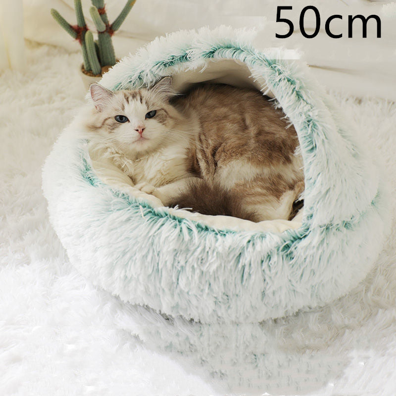 2-in-1 cozy pet bed for dogs and cats round plush winter house