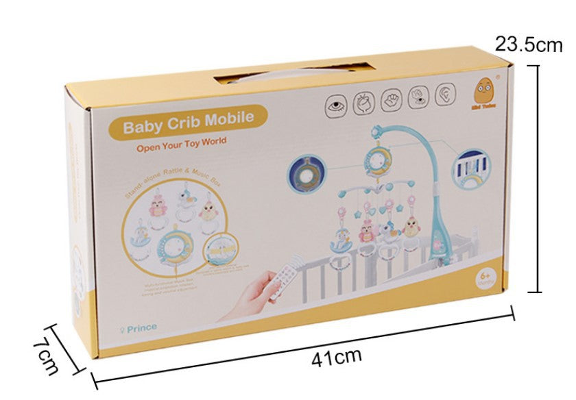 Infant crib mobile with rotating musical box, projection and toy holder for baby boys