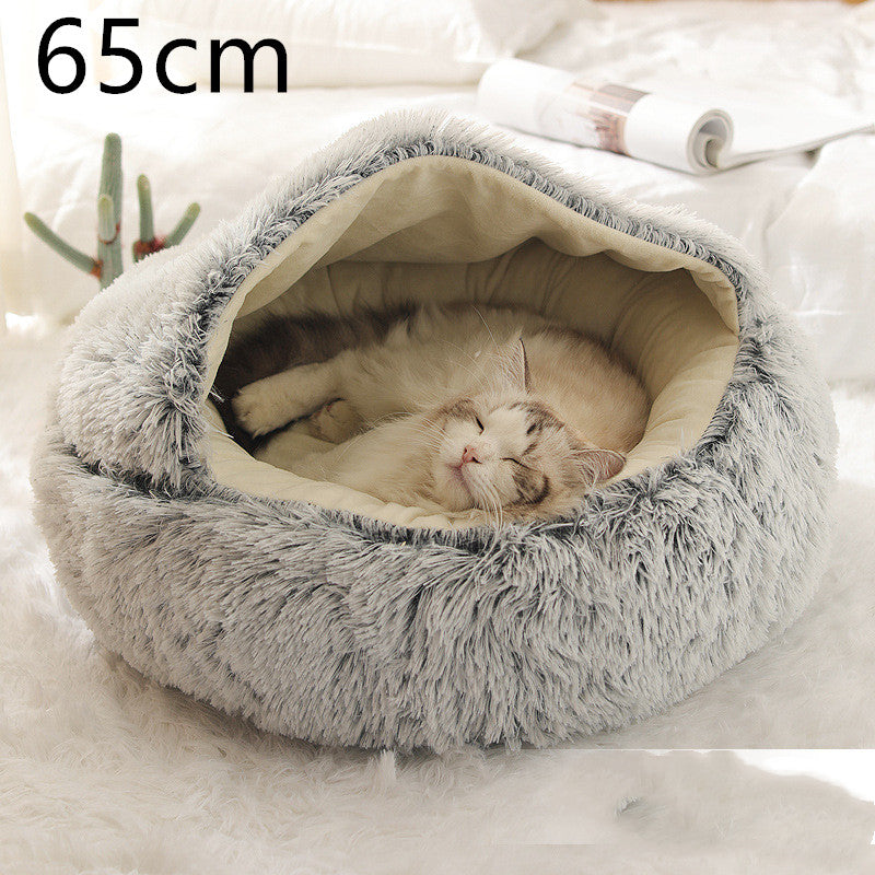 2-in-1 cozy pet bed for dogs and cats round plush winter house