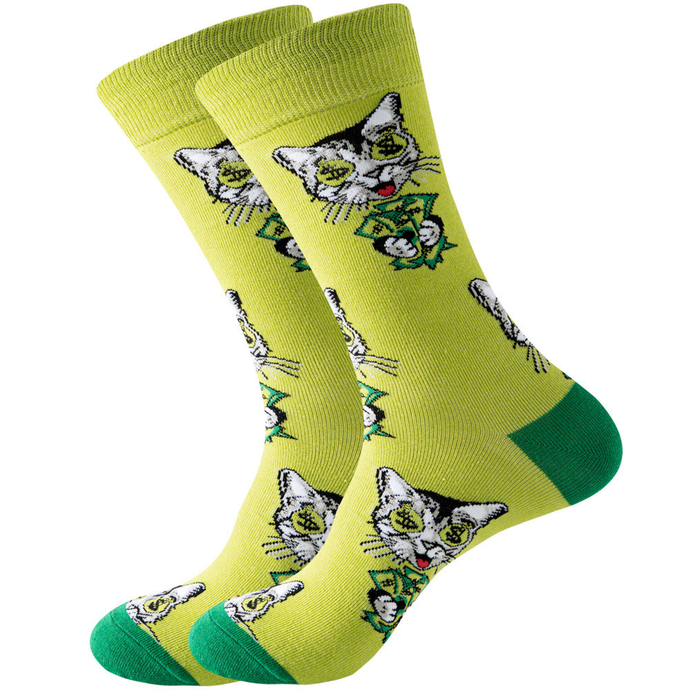 Geometric Pattern Men's Mid-Calf Length Animal Socks, Fashionable Tide