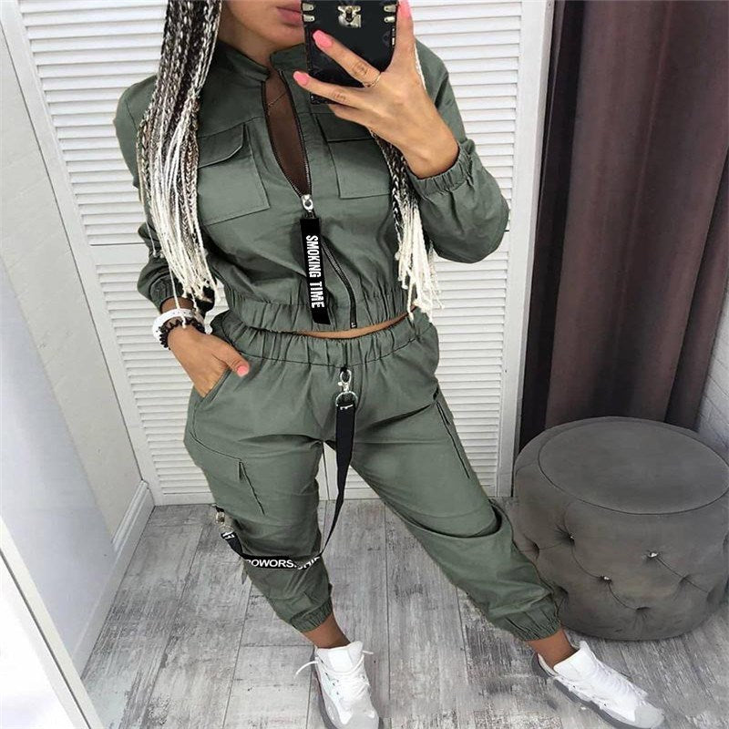 Fashion Women Sets With Zipper Elastic Waist and Sporty Appeal Featuring a New Design For a Comfortable and Stylish Look