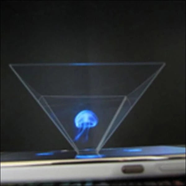 Cell phone 3D holographic projector triangle pyramid