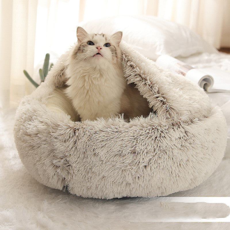 2-in-1 cozy pet bed for dogs and cats round plush winter house