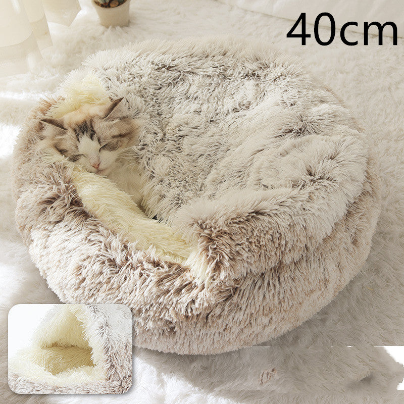 2-in-1 cozy pet bed for dogs and cats round plush winter house