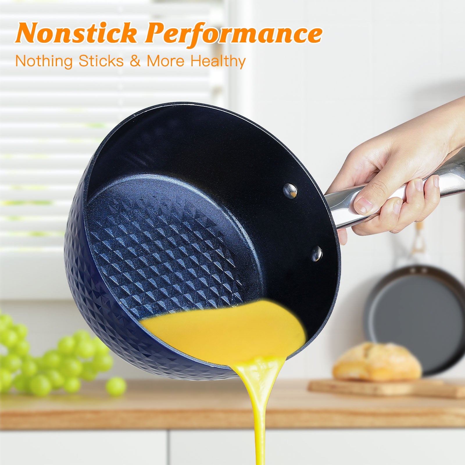 Frying Pan Sets Non Stick 3Pieces Blue 3D Diamond Cookware