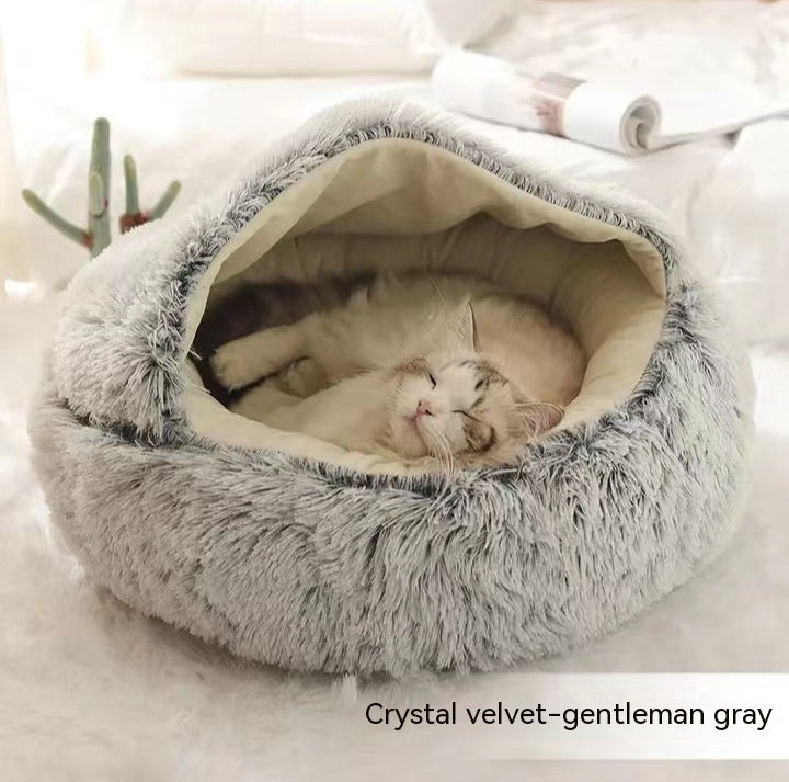 2-in-1 cozy pet bed for dogs and cats round plush winter house