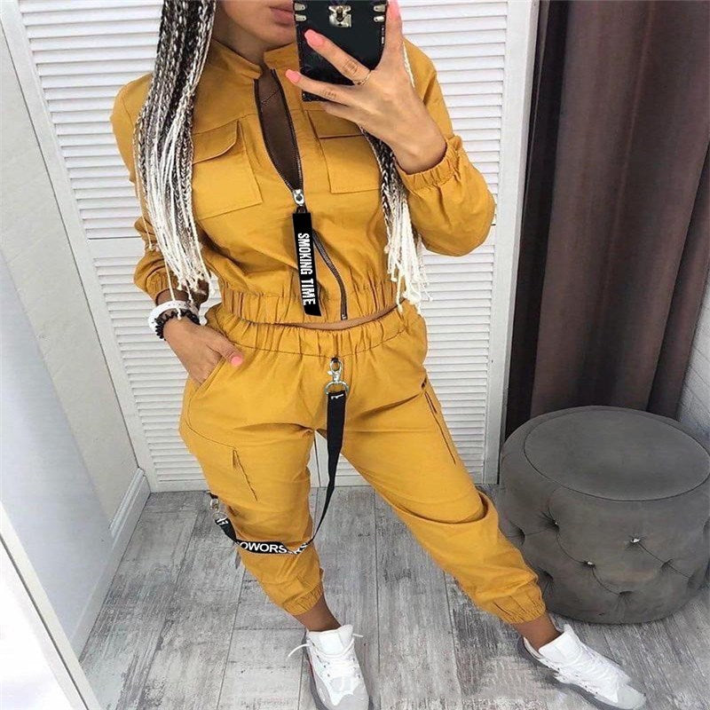 Fashion Women Sets With Zipper Elastic Waist and Sporty Appeal Featuring a New Design For a Comfortable and Stylish Look