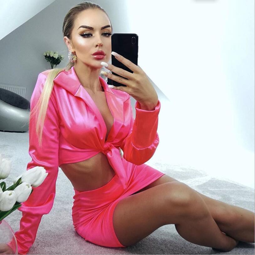 Sexy Fashion Satin Resistant Matching Set Dress Skirt Suit Street Hipster