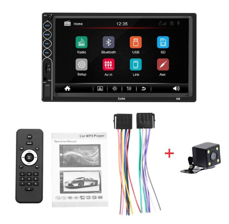 7-inch double DIN vehicle MP5 player with Android / iPhone support and USB connectivity