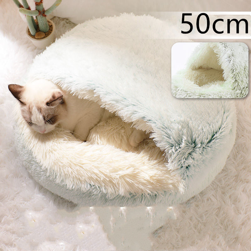 2-in-1 cozy pet bed for dogs and cats round plush winter house