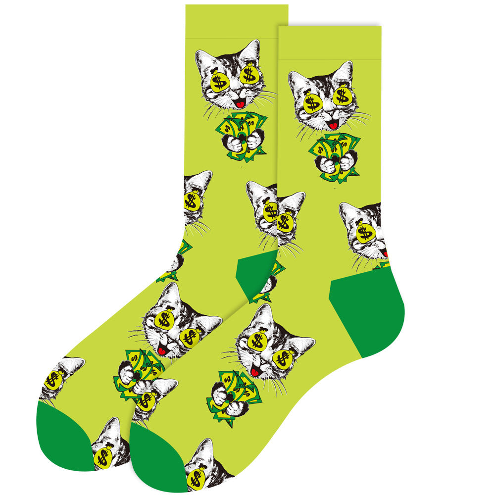 Geometric Pattern Men's Mid-Calf Length Animal Socks, Fashionable Tide