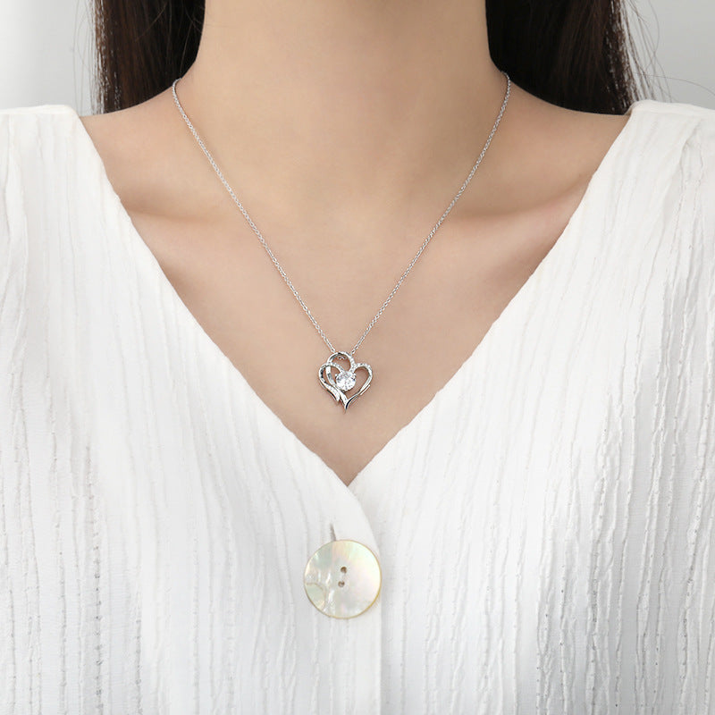 Zircon Double Love Necklace With Rhinestones - Heart-shaped Clavicle Chain Jewelry for Women